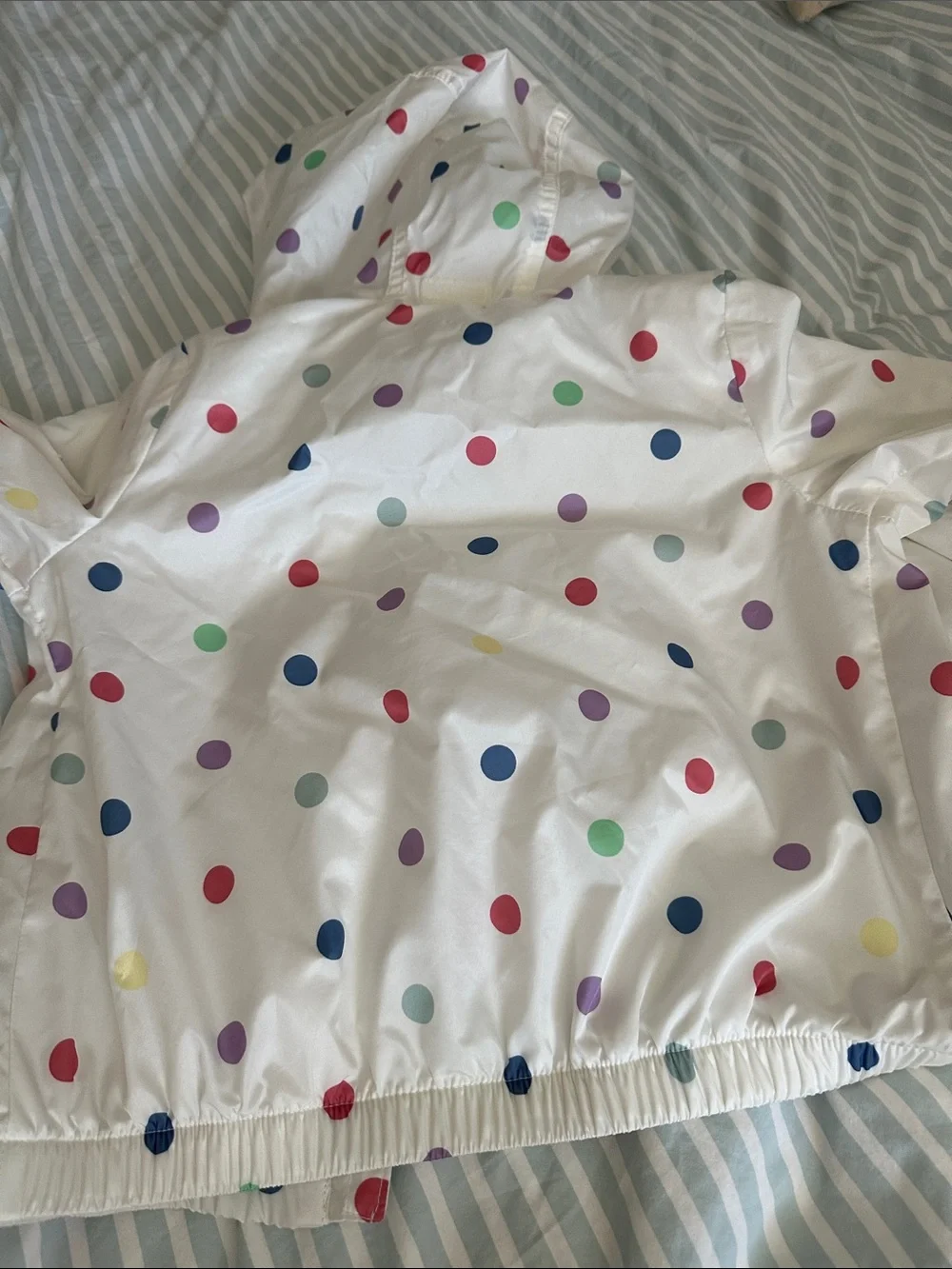 Gap 3T White Kids' Hooded Rain Jacket with Multicolor Polka Dots